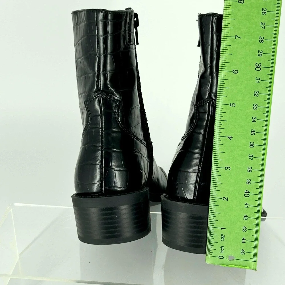 Open Edit Size 5.5 Black Western Ankle Boots NEW Snake Crocodile‎ Embossed $89